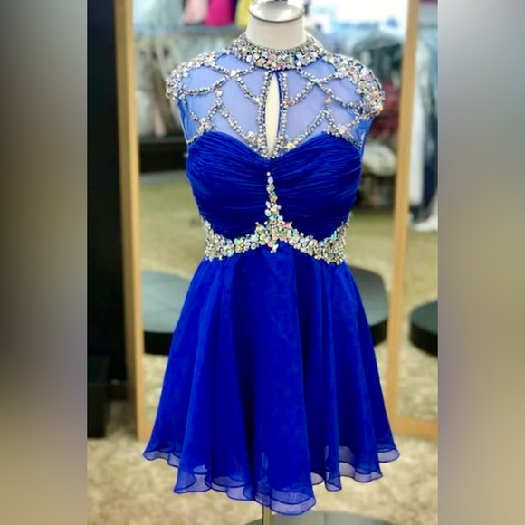 Angela & Alison Short Prom dress Size 8 Blue Cocktail Formal Pageant - Picture 2 of 3